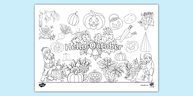 Hello October Colouring Page - Twinkl - KS1 (teacher made)