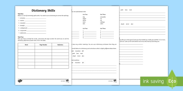 dictionary skills worksheets teacher made