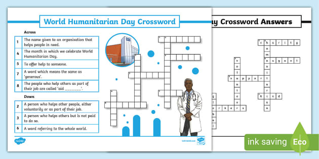 World Humanitarian Day Crossword Literacy Game for Kids