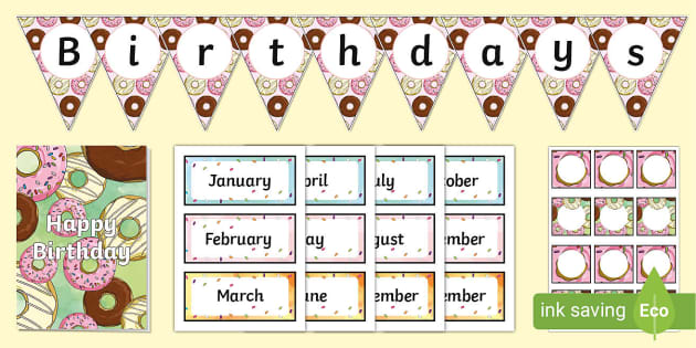 thumbnail image 2 of Donut Birthday Bulletin Board Set - Classroom Decor With Monthly Signs 2 of 11
