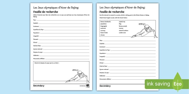 Winter Olympics Differentiated Research Sheets French