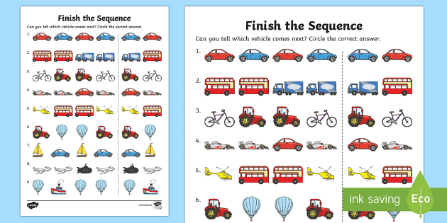 Finish The Sequence Transport Worksheet (Teacher-Made)