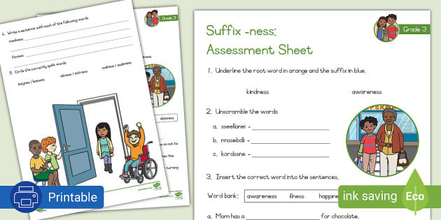 Suffix Ness Assessment Sheet Teacher Made Twinkl