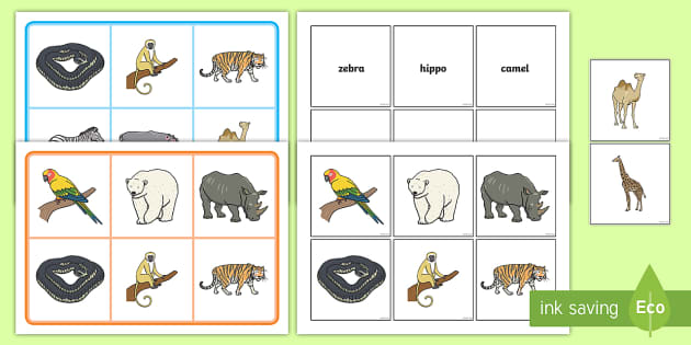 zoo animals matching cards and boards game teacher made