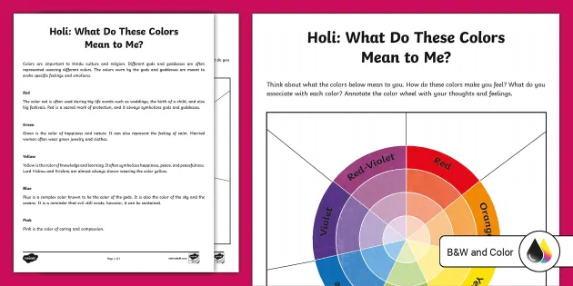 What Do These Colors Mean to Me Holi Activity for 6th 8th Grade