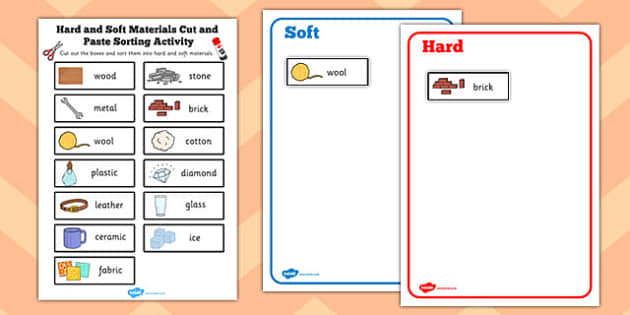 Hard and Soft Materials Cut and Paste Sorting Activity - sorting