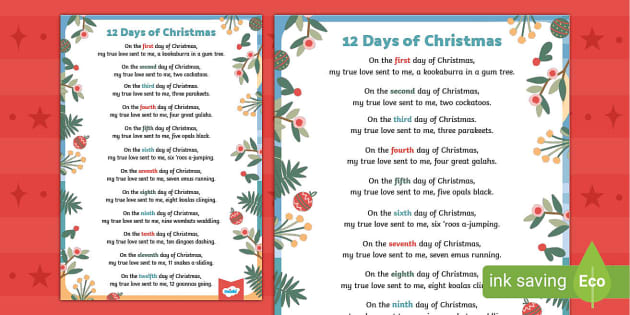 Australian 12 Days of Christmas Song Lyrics - Twinkl