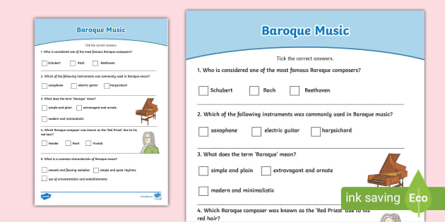 👉 Baroque Music Paper Quiz (teacher Made) - Twinkl