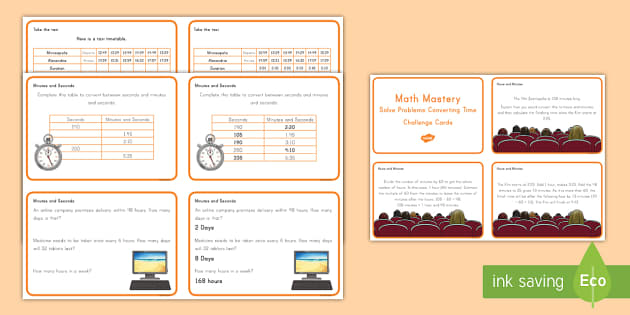 Measurement and Converting Time Math Problems Challenge Cards