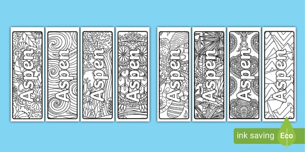 Aspen Mindfulness Name Colouring Bookmarks (teacher made)