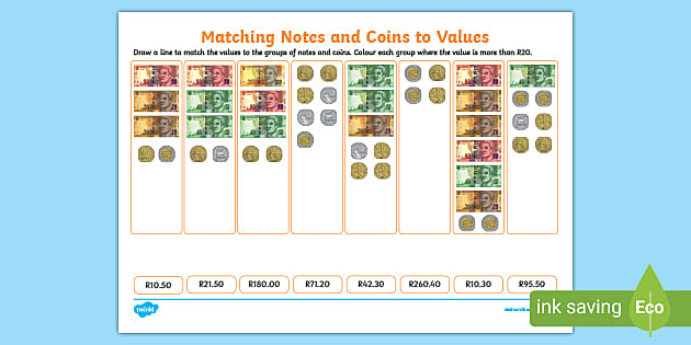 money values matching activity south african money