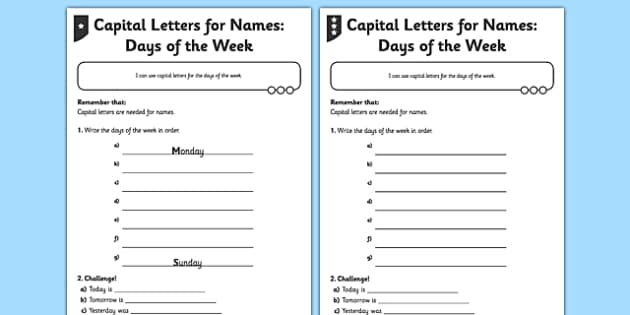 Capital Letters For Names Differentiated Worksheet Activity