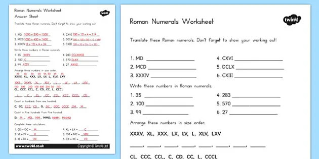 Roman Numerals Worksheet (teacher made) - Twinkl