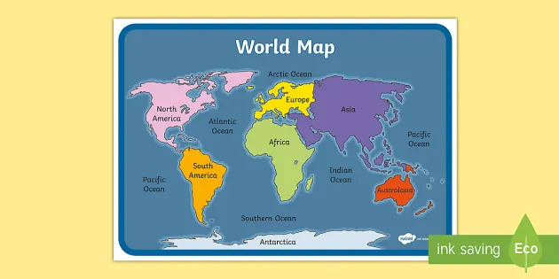 World Map of Continents, Countries and Regions | Printable