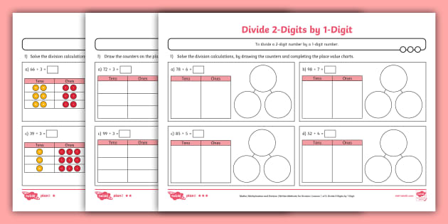 Divide Digits By Digit Maths Activity Sheets