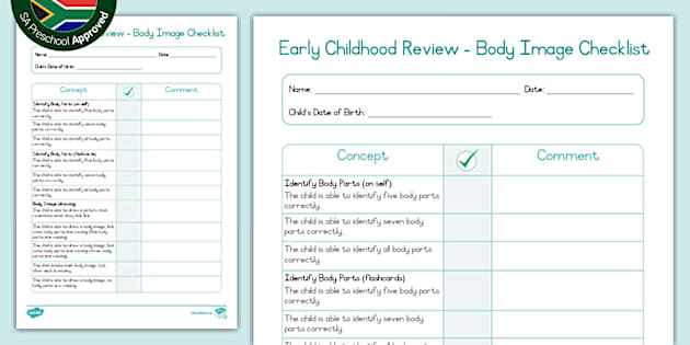 Kinder Body Check In Preschool: Early Childhood Review: Body Image Checklist