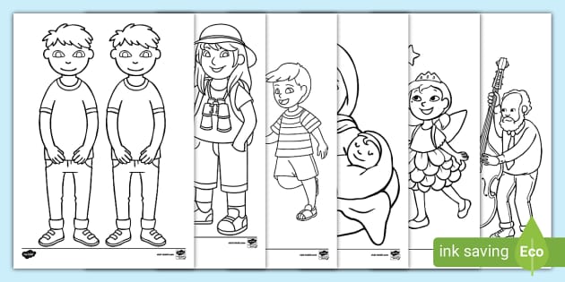 National Twins Day Colouring Pages - KS1 (teacher made)