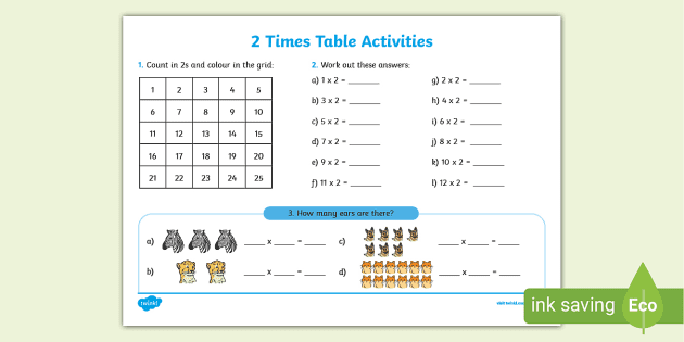 free 2 times table worksheet and activity math resource twinkl