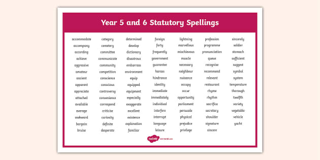 Year 5 and Year 6 Statutory Spellings Word Mat