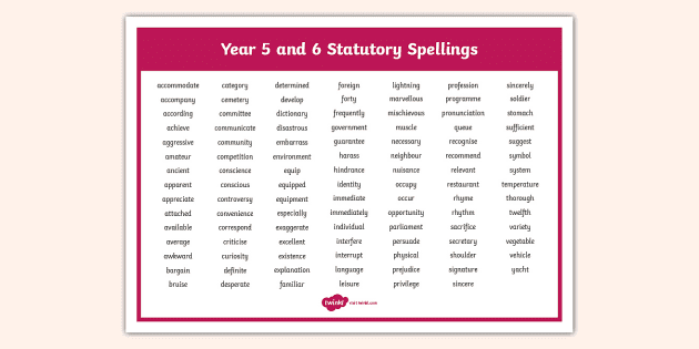Year and Year Spellings Word Mat KS2 Spelling List
