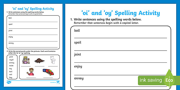oi' and 'oy' Words Worksheet - Literacy - Grapheme Resource