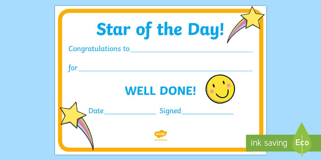 FREE! - ? Star of the Day Award Certificate