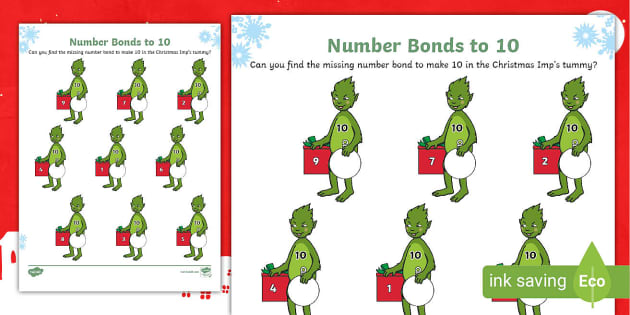 👉 Christmas Imp Number Bonds of 10 Activity - Twinkl