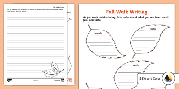 Fall Walk Descriptive Writing Activity Worksheet - Twinkl