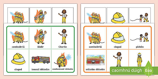 Charlie the Firefighter Matching Cards and Board Game Gaeilge