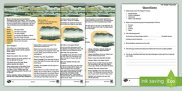 The Tempest Text Script Reading Comprehension Activity | KS2