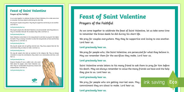 Feast of Saint Valentine Prayers of the Faithful Print-Out