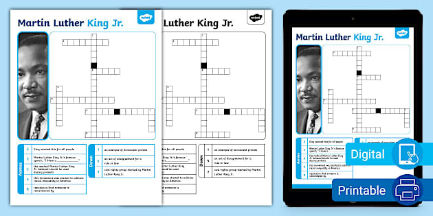Martin Luther King Jr Crossword for 6th 8th Grade