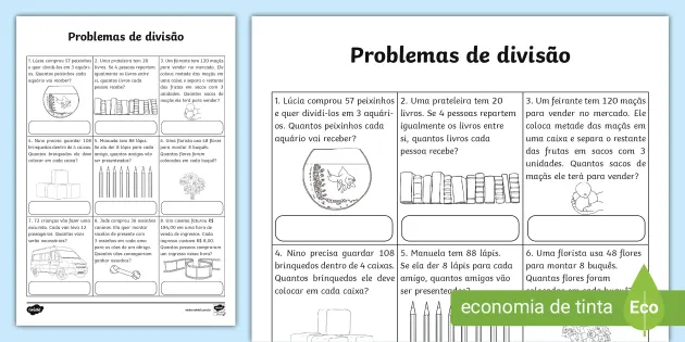 Problemas de Matemática do 4º Ano - Multiplicação e Divisão