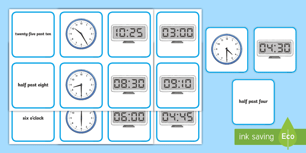 Matching analogue and digital times cards- easy to print off
