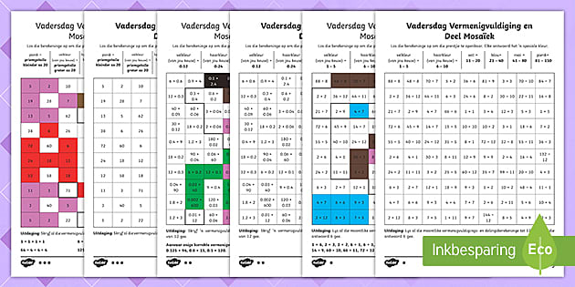 Vadersdag Vermenigvuldiging en Deling Mosaiek Aktiwiteite