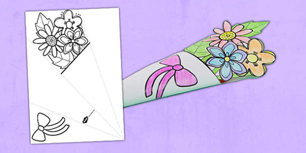 Mother's Day Paper Flower Bouquet Colouring Sheet
