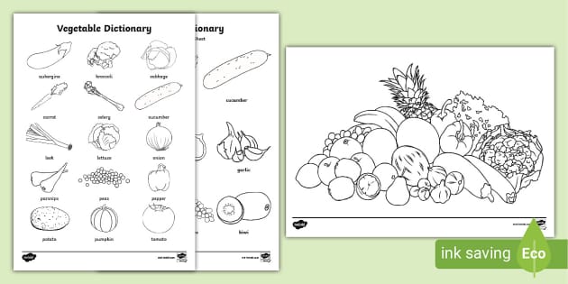 รูปภาพระบายสีผลไม้และผัก | Fruits & Vegs Colouring Sheets