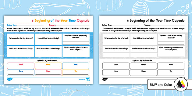 Beginning of the Year Time Capsule Activity for K-2nd Grade