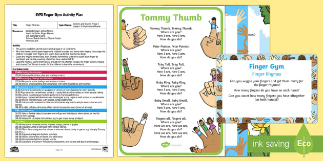 Finger Rhymes For Nursery Finger Gym Resource Pack