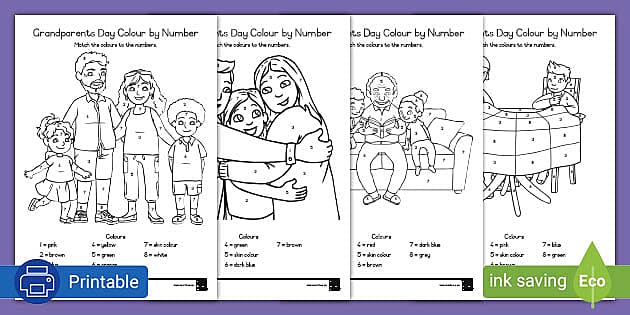 Grandparents Day Colour by Numbers Printable Worksheets