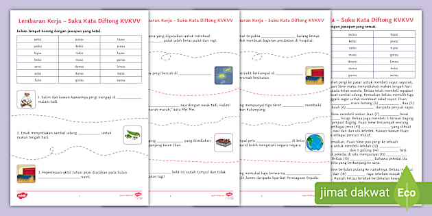 Lembaran Kerja - Suku Kata Diftong KVKVV (teacher made)