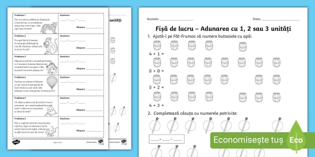 Adunarea cu 1, 2, 3 unități în concentrul 0-10 – Fișă de lucru