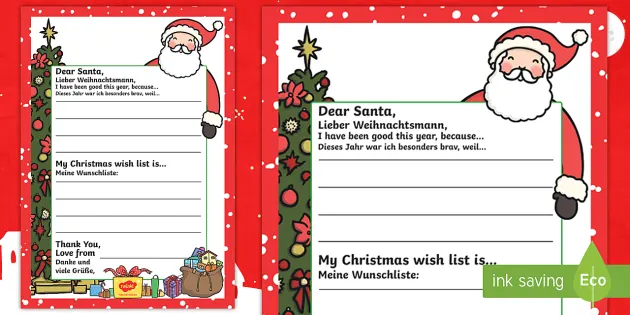 pulgada Instrumento alabanza Santa Printable Wish List English and German - Parents