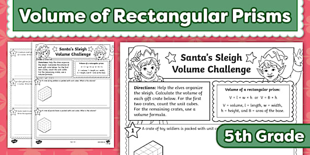 Fifth Grade Santa's Sleigh Volume Challenge Unit Cubes and Formula ...
