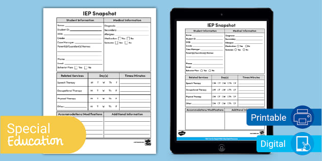 IEP Snapshot for Special Education Teachers - Twinkl