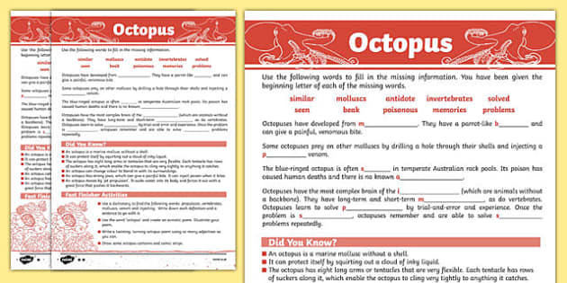 australian-animals-years-3-6-octopus-differentiated-cloze-passage