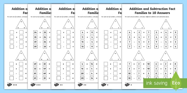 Subtraction And Addition Number Facts Worksheets Maths