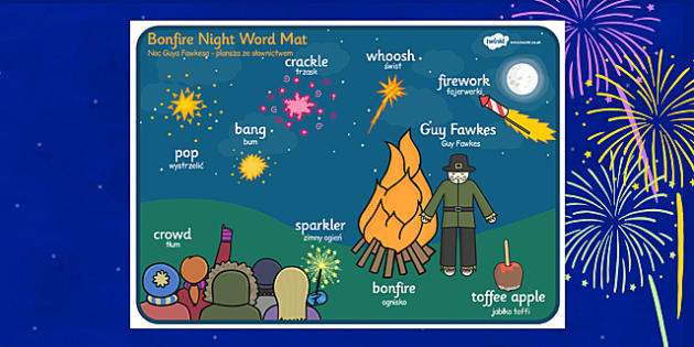 Bonfire Night Scene Word Mat Polish Translation Twinkl