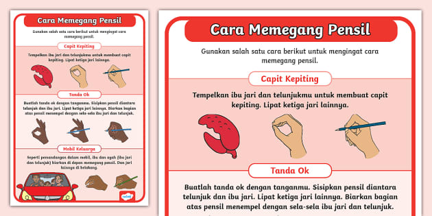 Poster Cara Memegang Pensil Saat Menulis Twinkl