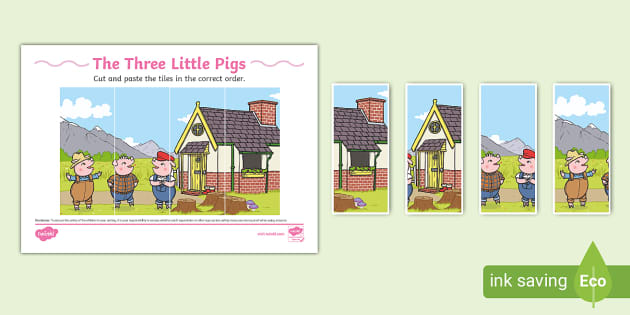 The Three Little Pigs Puzzle Strips (teacher made) - Twinkl